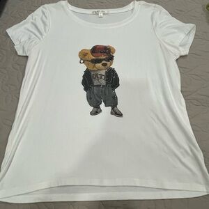 Women’s White T-shirt with Bear Graphic